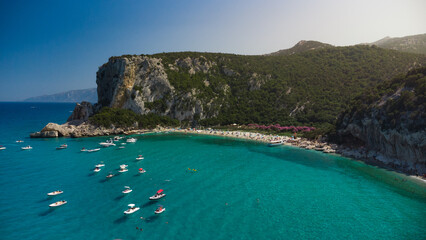 Obraz premium Idyllic beach in italian coastline. Aerial view. Cala Luna, Sardinia.