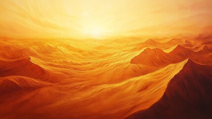 Golden Hour Desert Landscape: A Breathtaking Sunset Over Rolling Sand Dunes