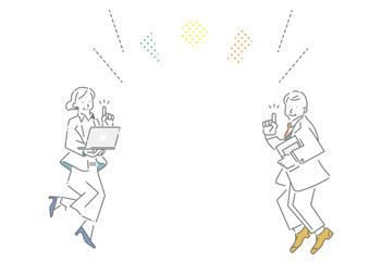 ミドル世代のビジネスパーソン　シンプルでお洒落な線画イラスト