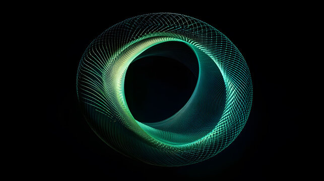 Abstract glowing green swirl with dark background