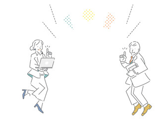 ミドル世代のビジネスパーソン　シンプルでお洒落な線画イラスト