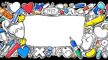 Fototapeta premium Colorful Doodle Border with Blank Center for Design