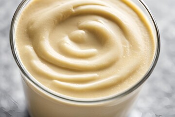 Close-up of a creamy smoothie , rich texture, empty background.