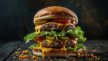 hamburger on a black background