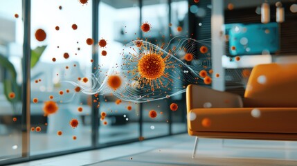 Indoor Air Quality Scientific Illustration with Particles and Virus