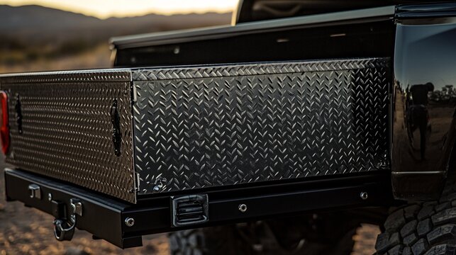 Diamond Plate Truck Bed Tool Box - Close-up of Durable Storage Solution