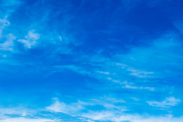 Fototapeta premium Panorama of cloud clear sky background for summer vacation concept at ocean and summer sea water with sunlight of beautiful cloudy 