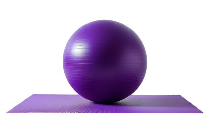  Purple Yoga Ball on Matching Mat, Isolated on White Background – Fitness & Wellness Concept
