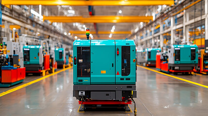 Fototapeta premium Injection molding operations manufacturing facility industrial machinery controlled environment wide angle view efficiency in production