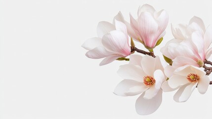 Fototapeta premium Delicate White and Pink Magnolia Blossoms on Branch
