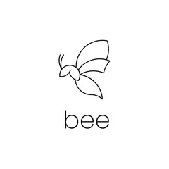 Bee with icon or logo shape, black outline style with text, flat design.