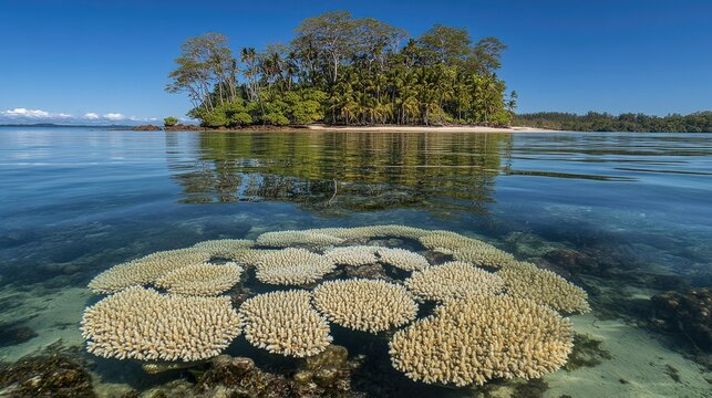 Serene Coral Reef Under Clear Blue Sky