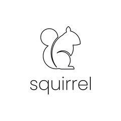 Squirrel with icon or logo shape, black outline style with text, flat design