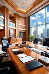 Naklejka premium Luxurious Modern Boardroom with City View.