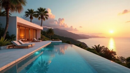 Serene Sunset Vista Luxurious Modern Residence with Infinity Pool and Breathtaking Ocean Views