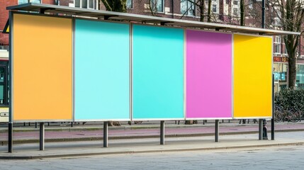 Colorful Blank Bus Stop Billboards  Urban Advertising Mockup  Outdoor Media