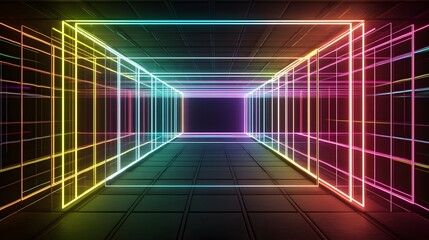 Neon Lights Form A Colorful Geometric Tunnel