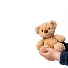 Obraz premium Child Holding Teddy Bear, Studio Shot, White Background