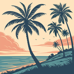 Fototapeta premium Vintage Tropical Beach Sunset Scene for Summer Design