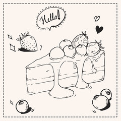 Cake food line sketch doodle hand drawn vector illustrator element 
