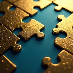 Fototapeta premium Shiny gold abstract background with puzzle pieces connected, symbolizing problem solving, connected, solver