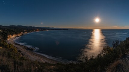 Fototapeta premium Fireworks Lighting Up the Night Sky Over the Ocean