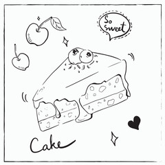 Blueberry Cake food line sketch doodle hand drawn vector illustrator element 
