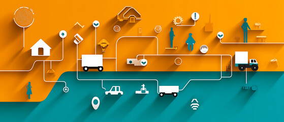Logistics optimization strategy warehouse operations infographic modern environment aerial view supply chain management