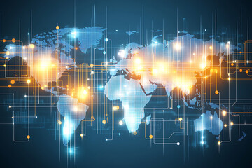 Global data connectivity interactive world map visualization digital environment high-tech aesthetics