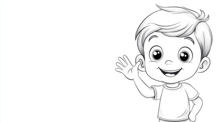Obraz premium Cheerful Cartoon Boy Waving with a Friendly Smile
