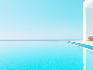 Fototapeta premium Tranquil swimming pool reflection coastal resort landscape photography serene environment wide angle view relaxation concept
