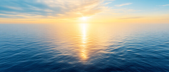 Fototapeta premium Serene sunset reflection over the calm ocean coastal seascape nature photography tranquil environment wide angle view