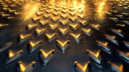 Fototapeta premium Abstract Golden Diamond Plate Texture Industrial Metal Background