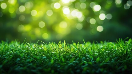 A sunlit meadow bathed in vibrant green; dappled light dances across lush blades, casting a gentle, warm glow
