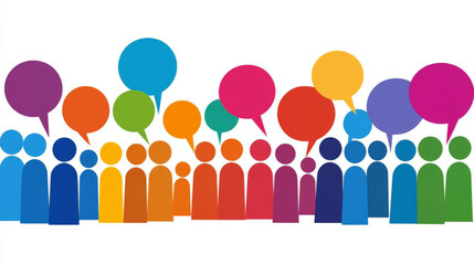 Colorful Group of Diverse People Communicating with Speech Bubbles