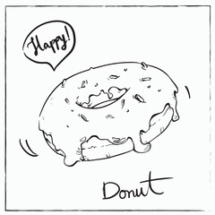 Donut cake food line sketch doodle hand drawn vector illustrator element 
