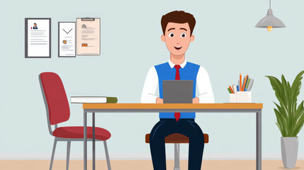 Fototapeta premium Smiling Businessman Using Tablet at Modern Office Desk