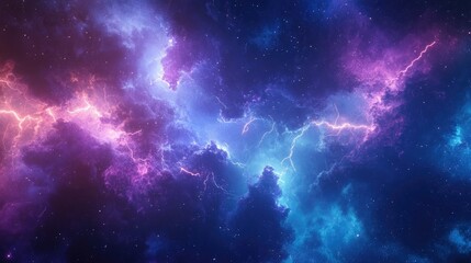 Intense electric lightning bolts crackling in a cosmic blue and purple sky with glowing energy effects.