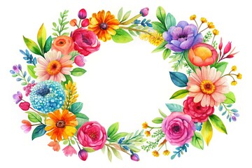 Cute Colorful Floral Watercolor Wreath - Spring Summer Wedding Invitation Design Element