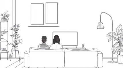 Couple watching TV, Cozy Living Room