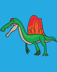 cute Green Spinosaurus with blue Background