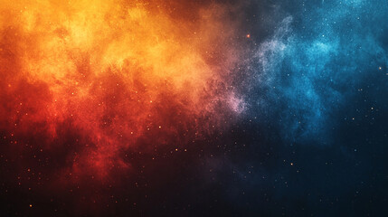 Obraz premium A vibrant abstract noise texture featuring a grainy gradient of red, orange, yellow, and blue, set against a dark black backdrop, perfect for modern poster and banner designs. 