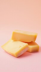 Cheese slice dairy product preparing to eat culinary theme in pink story vertical background