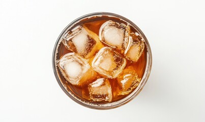Iced tea in a glass with ice cubes.
