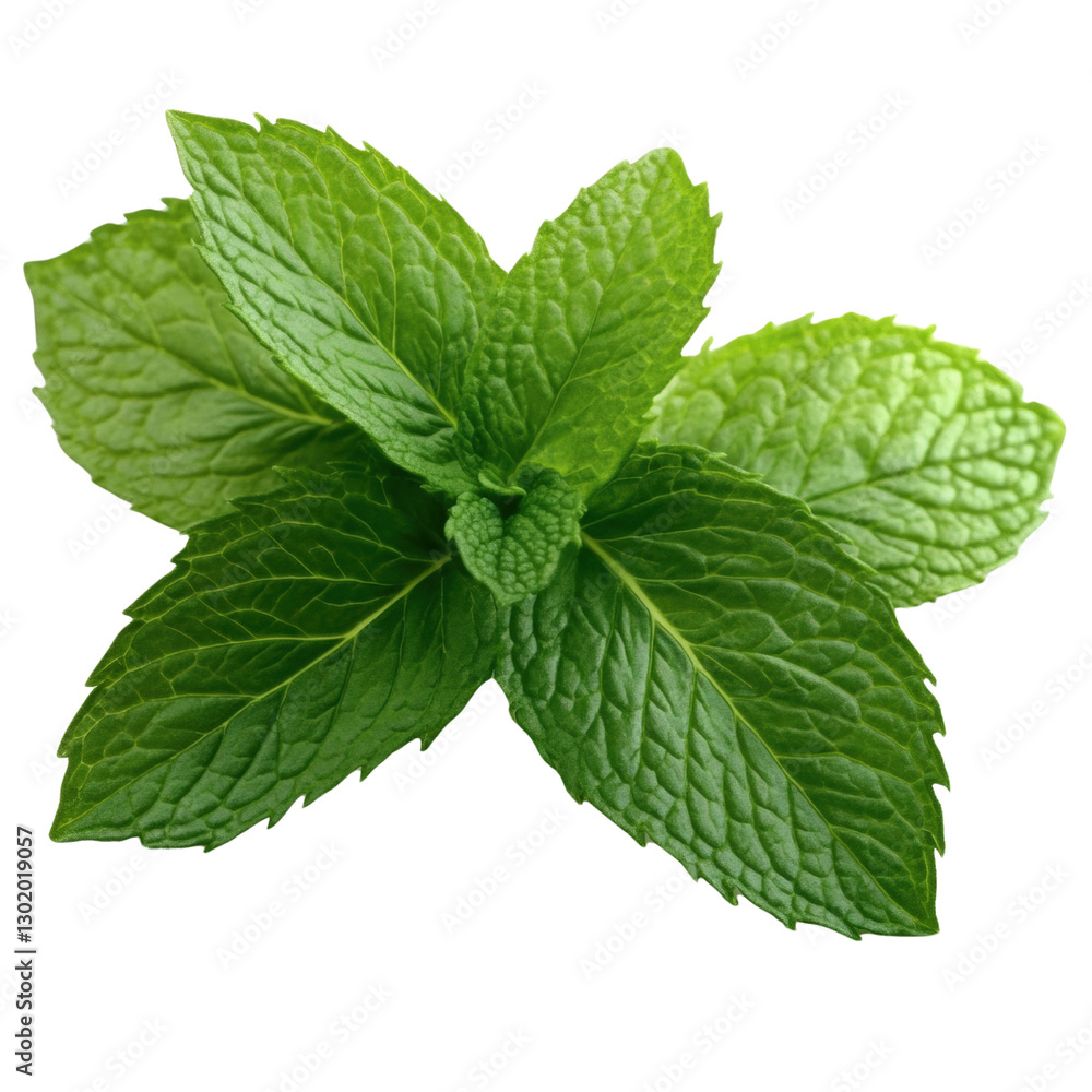 Poster a fresh mint leaf with dewdrops glistening under soft light creating an inviting and refreshing atmo