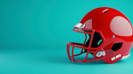 Fototapeta premium Red Football Helmet Against Mint Background