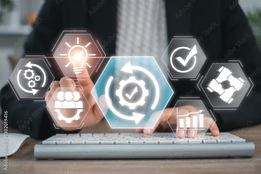 Poster visual representation of effective business concepts and strategies for modern success, featuring in