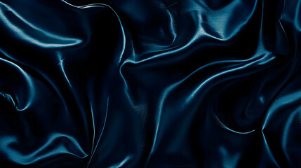 Fototapeta premium Dark blue silk fabric folds, abstract background, design