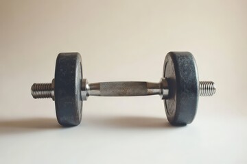 Naklejka premium A single dumbbell is resting on a light colored background