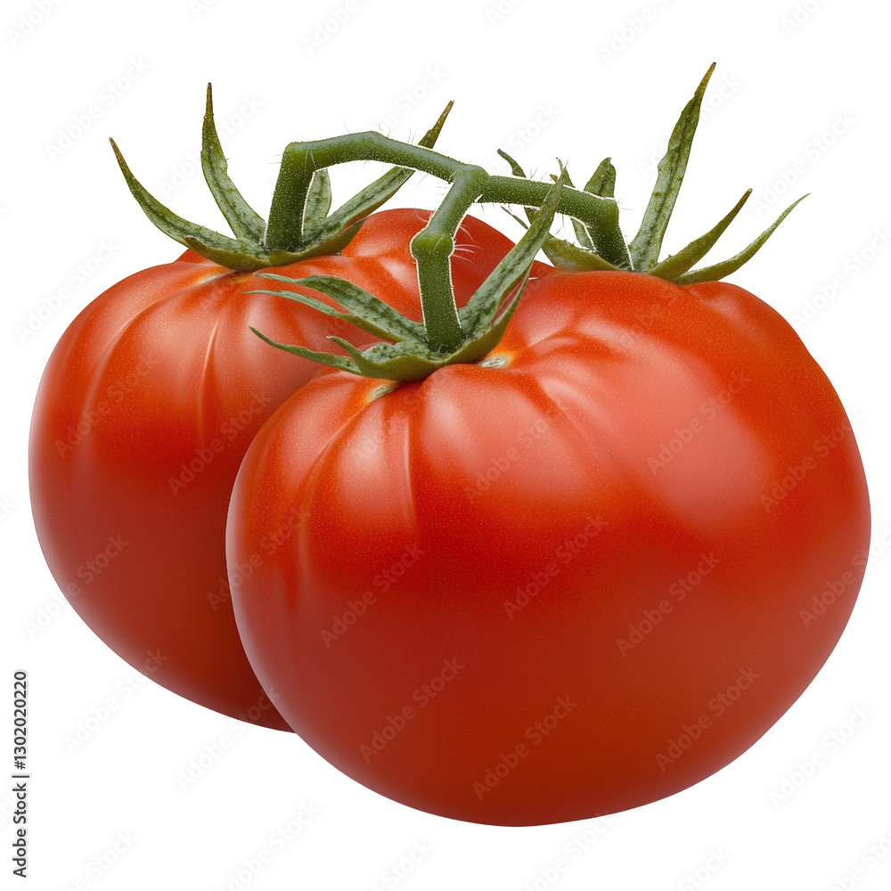 Poster two fresh red tomatoes displayed together highlighting their juicy texture and vibrant color against